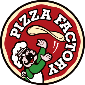 Pizza Factory logo with chef tossing pizza dough